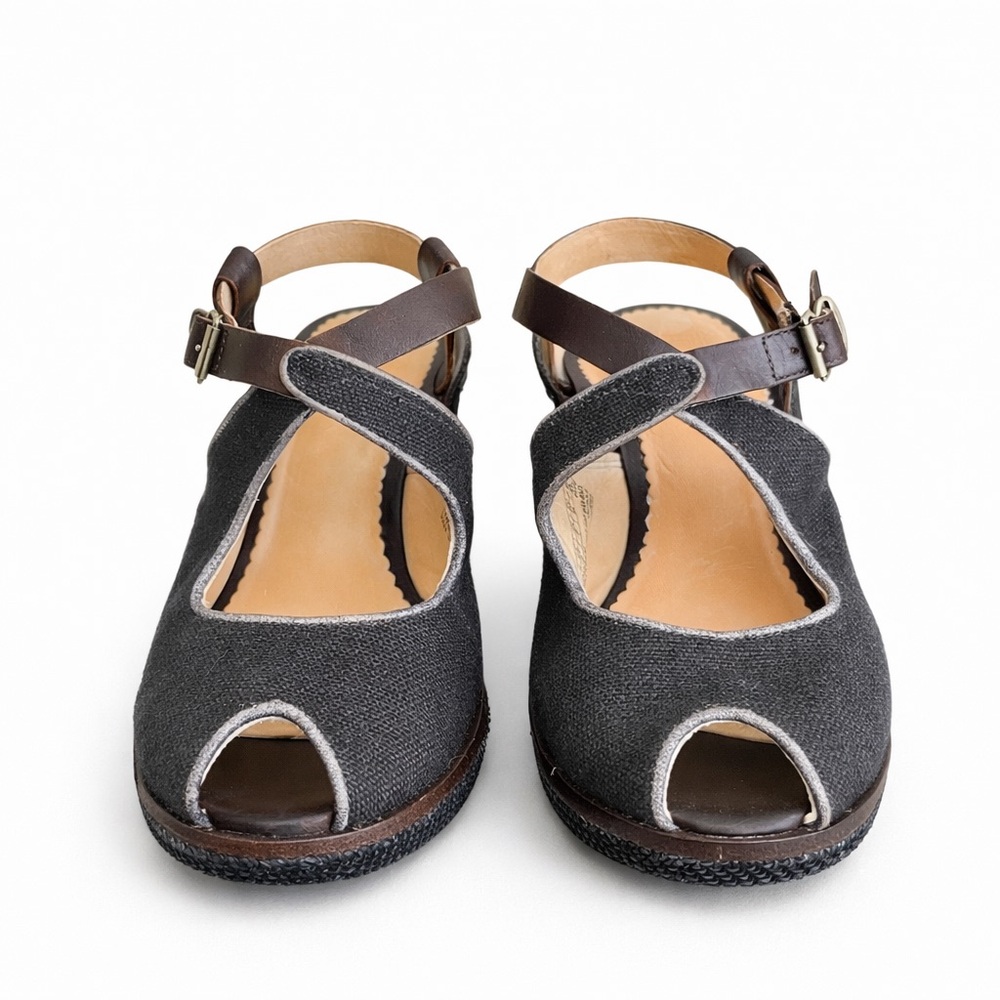 Timberland Boot Company Women’s T-Strap Canvas Leather Wedge Sandals- Size 9